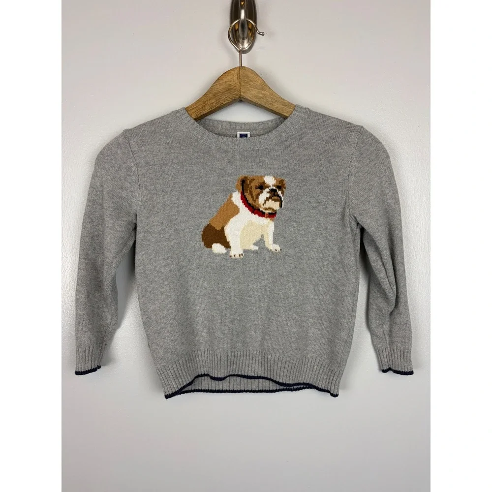 Janie and Jack Boys‎ Heathered Gray Cotton Bulldog Pullover Sweater Sz 5 Toddler